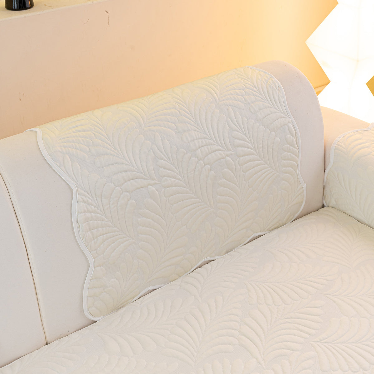 Sofa Cover for Leather & Fabric Couches, 3D Leaf Embossed Quilted Furniture Covers