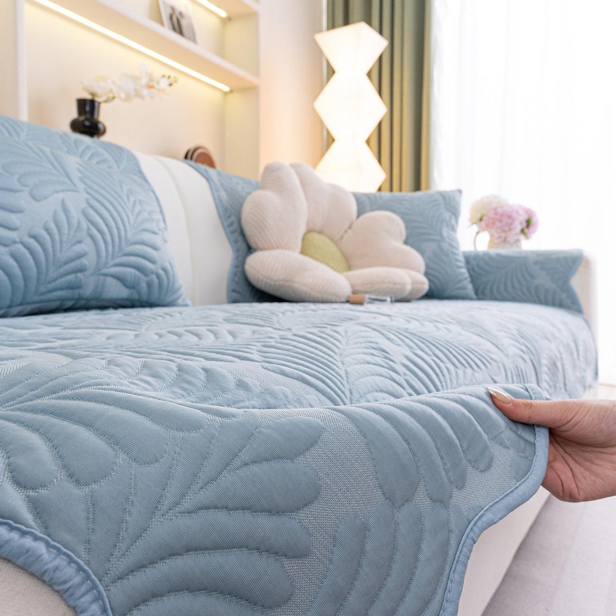 Sofa Cover for Leather & Fabric Couches, 3D Leaf Embossed Quilted Furniture Covers