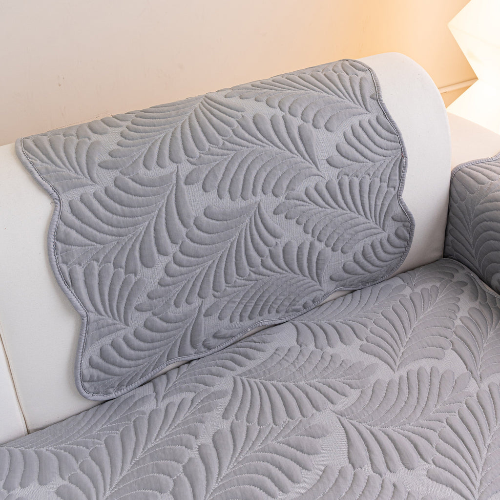 Sofa Cover for Leather & Fabric Couches, 3D Leaf Embossed Quilted Furniture Covers
