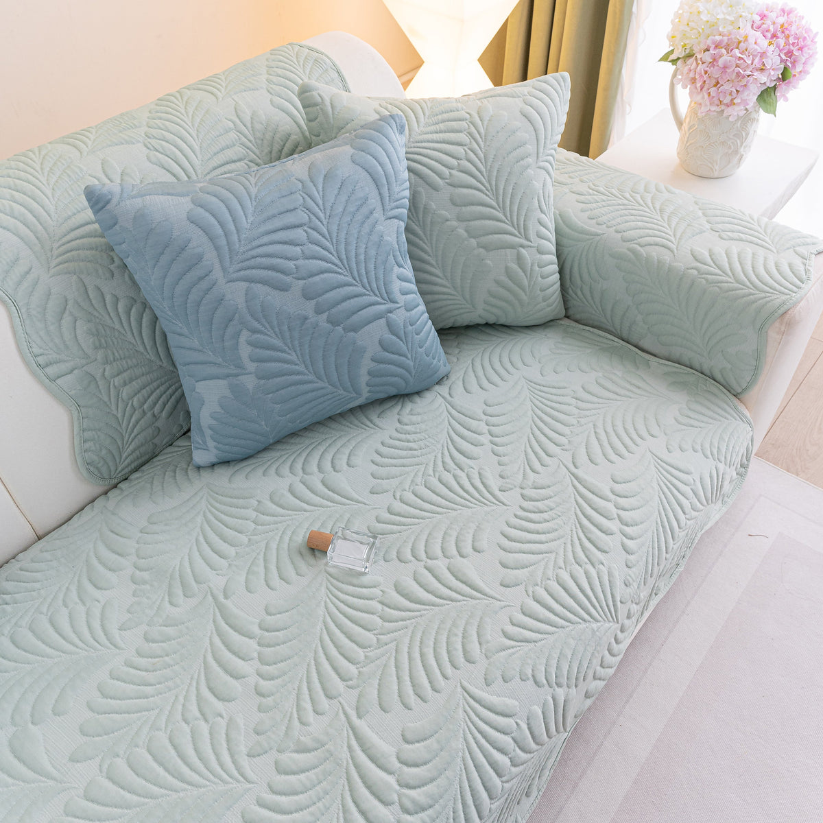 Sofa Cover for Leather & Fabric Couches, 3D Leaf Embossed Quilted Furniture Covers