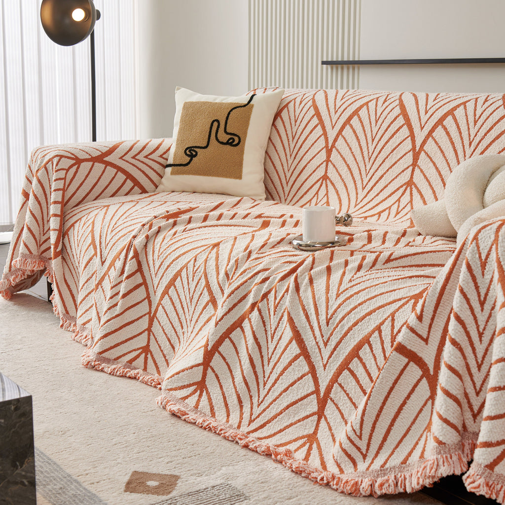 Maple Leaves Reversible Chenille Blanket Covers for Couch, Furniture Decoration Cover Sofa Slipcovers