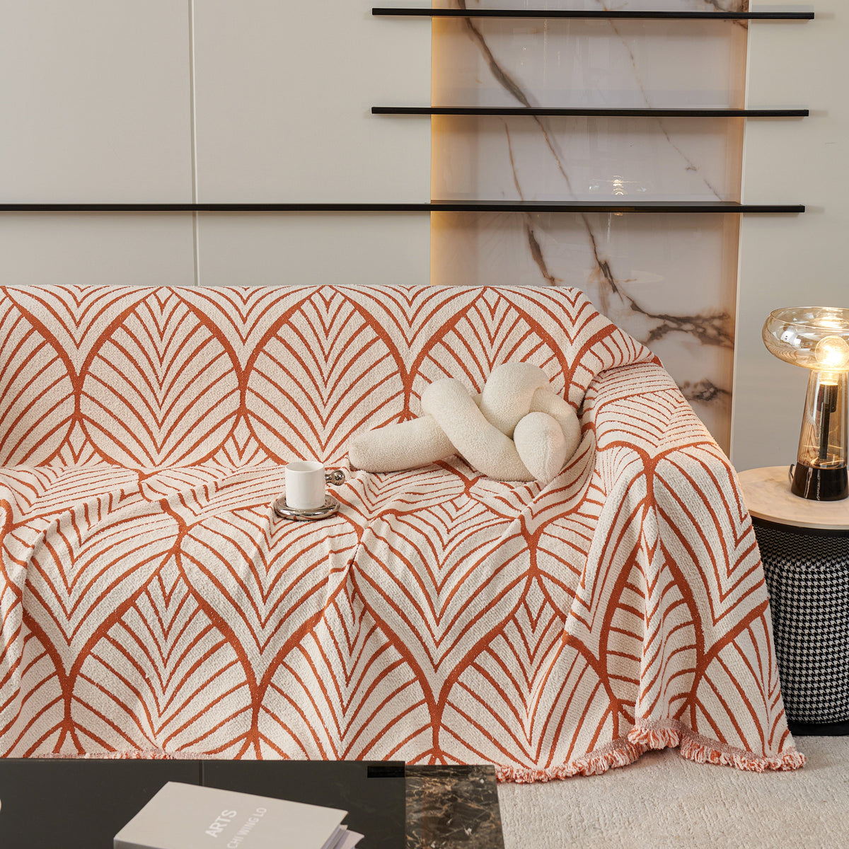 Maple Leaves Reversible Chenille Blanket Covers for Couch, Furniture Decoration Cover Sofa Slipcovers