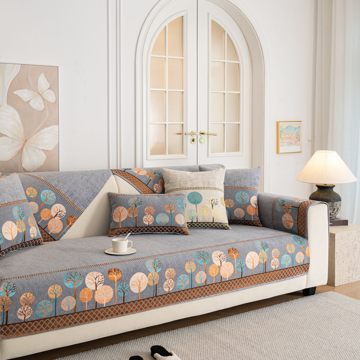 Sofa Cover for Couch, Non-Slip Sectional Couch Cover with Woven Tree Pattern