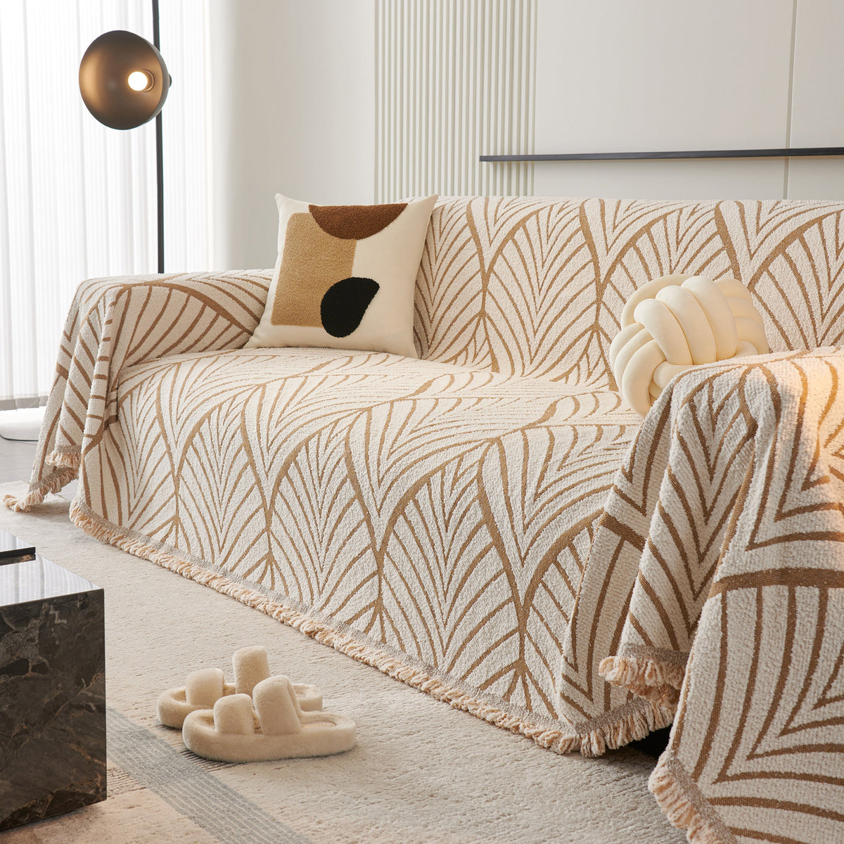 Maple Leaves Reversible Chenille Blanket Covers for Couch, Furniture Decoration Cover Sofa Slipcovers