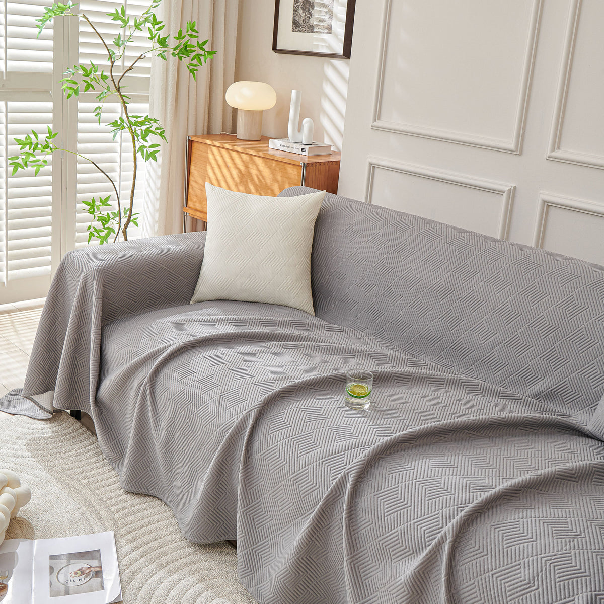 Cooling Scratch Proof Large Sofa Throw Cover, Geometric Texture Couch Protector