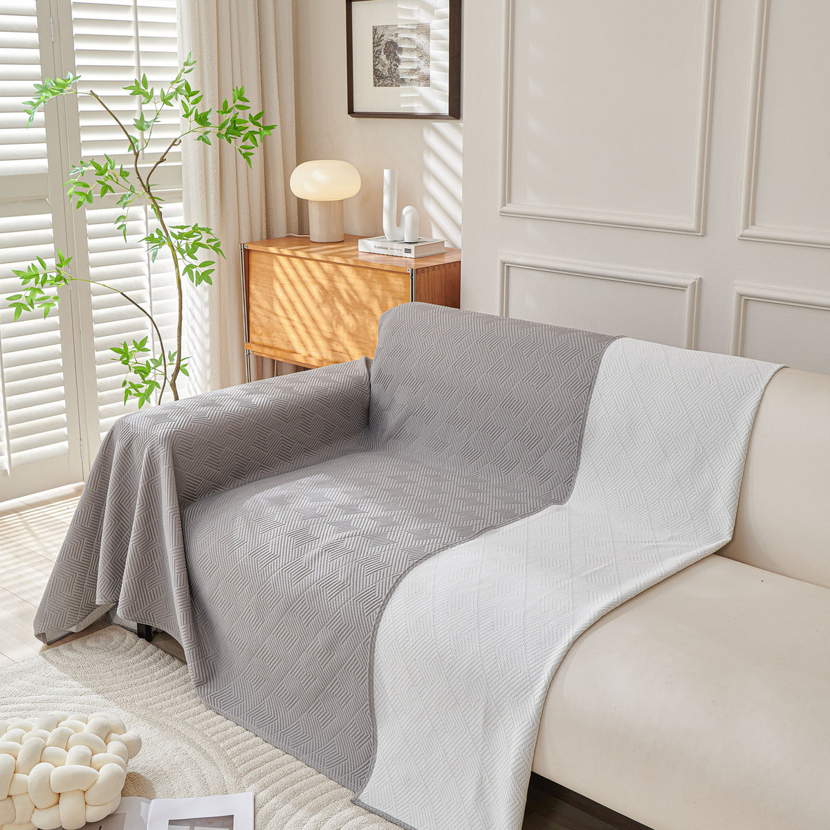 Cooling Scratch Proof Large Sofa Throw Cover, Geometric Texture Couch Protector