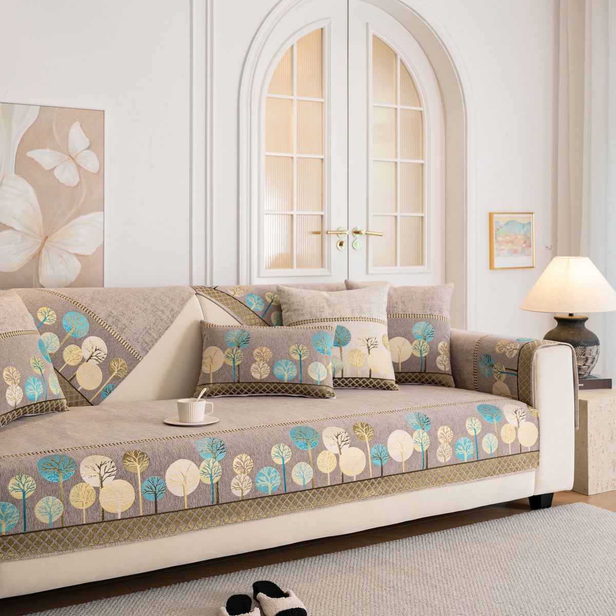 Sofa Cover for Couch, Non-Slip Sectional Couch Cover with Woven Tree Pattern