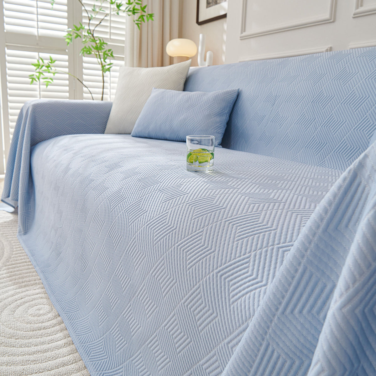 Cooling Scratch Proof Large Sofa Throw Cover, Geometric Texture Couch Protector