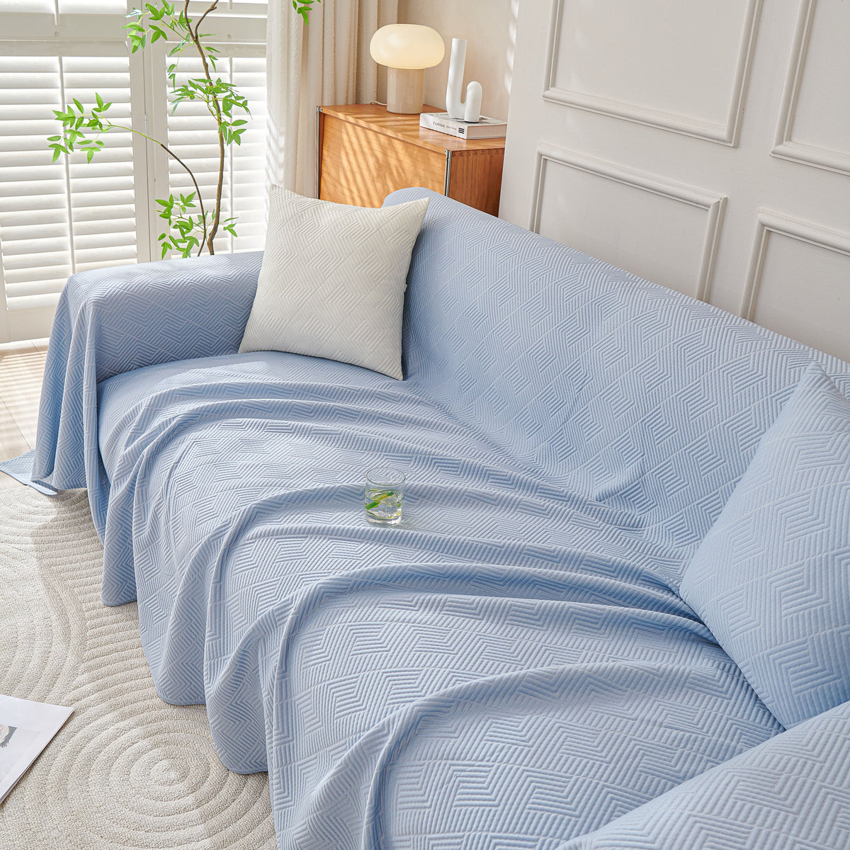 Cooling Scratch Proof Large Sofa Throw Cover, Geometric Texture Couch Protector
