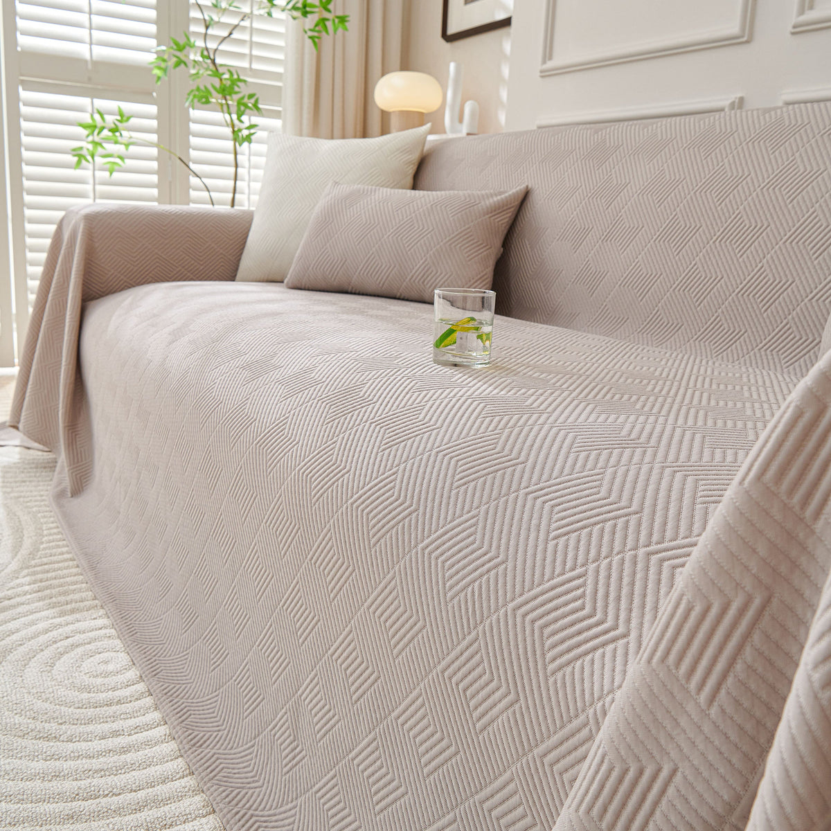 Cooling Scratch Proof Large Sofa Throw Cover, Geometric Texture Couch Protector