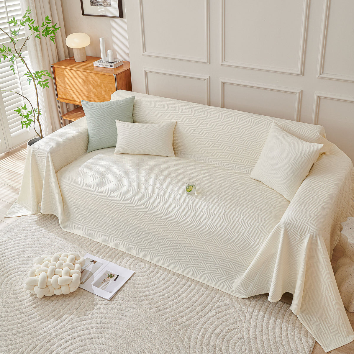 Cooling Scratch Proof Large Sofa Throw Cover, Geometric Texture Couch Protector