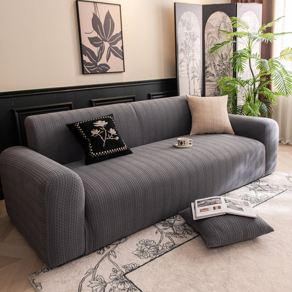 High Stretch Wheat Ear Embossed Textured Couch Slipcover, Water Repellent Sofa Cover