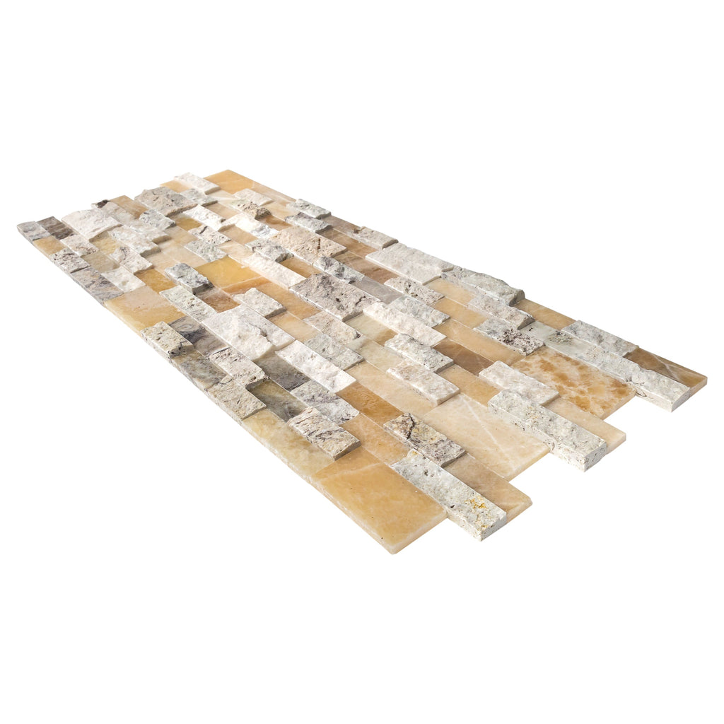 DaVinci Mixed Ledger 3D Panel 6"x24" Natural Marble Wall Tile - Full Truckload