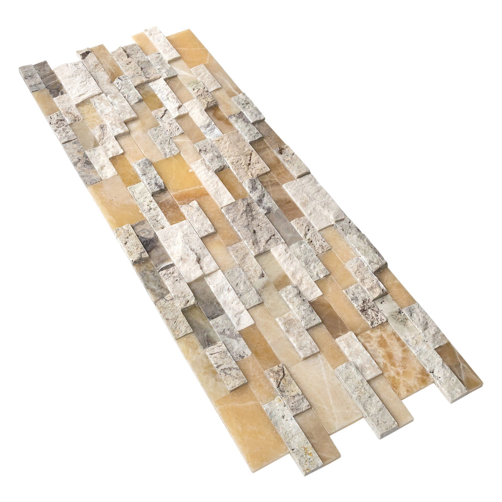 DaVinci Mixed Ledger 3D Panel 6"x24" Natural Marble Wall Tile - Full Truckload
