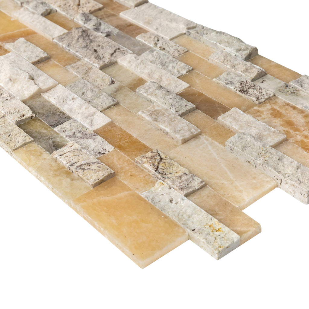 DaVinci Mixed Ledger 3D Panel 6"x24" Natural Marble Wall Tile - Full Truckload