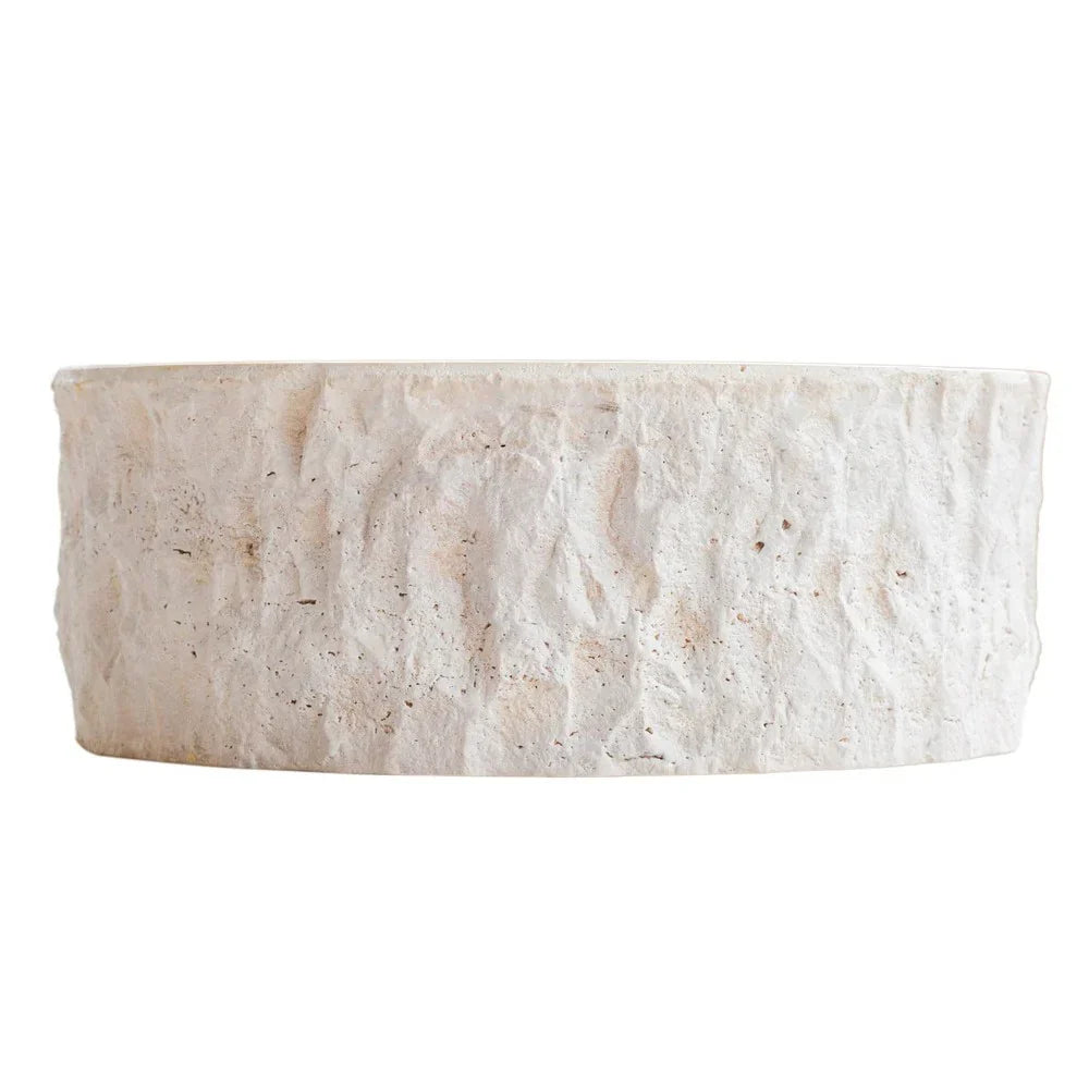 Denizli Beige Travertine Rustic Stone Round Above Vanity Bathroom Sink (D)16" (H)6"
