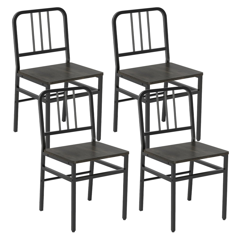 Dining Chairs Set of 4 with Slatted Backrest & Metal Frame