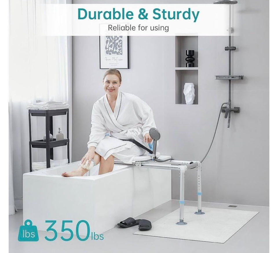 Open Box ELENKER Heavy Duty Sliding Shower Chair with Swivel Seat, Rotating Sliding Bathtub Transfer Bench and Bath Safety Seat with Non-Slip Suction