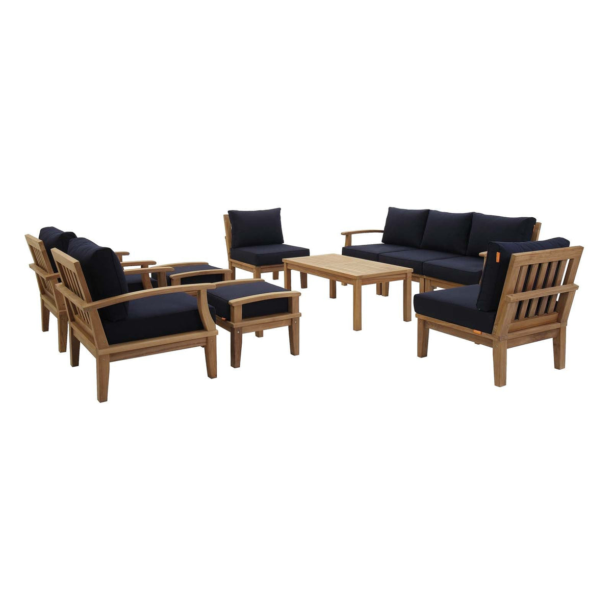 Patio Teak Set - Patio Elegance Marina 10-Piece Outdoor Set with Navy Cushions