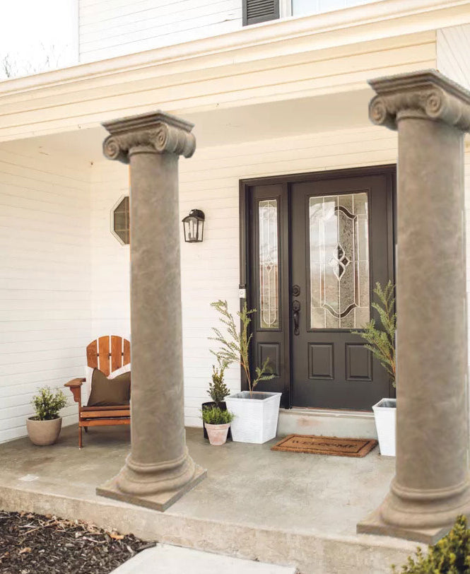 Emperador Light Marble Ionic Greek Hand-carved Column (W)20" (L)24" (H)101"