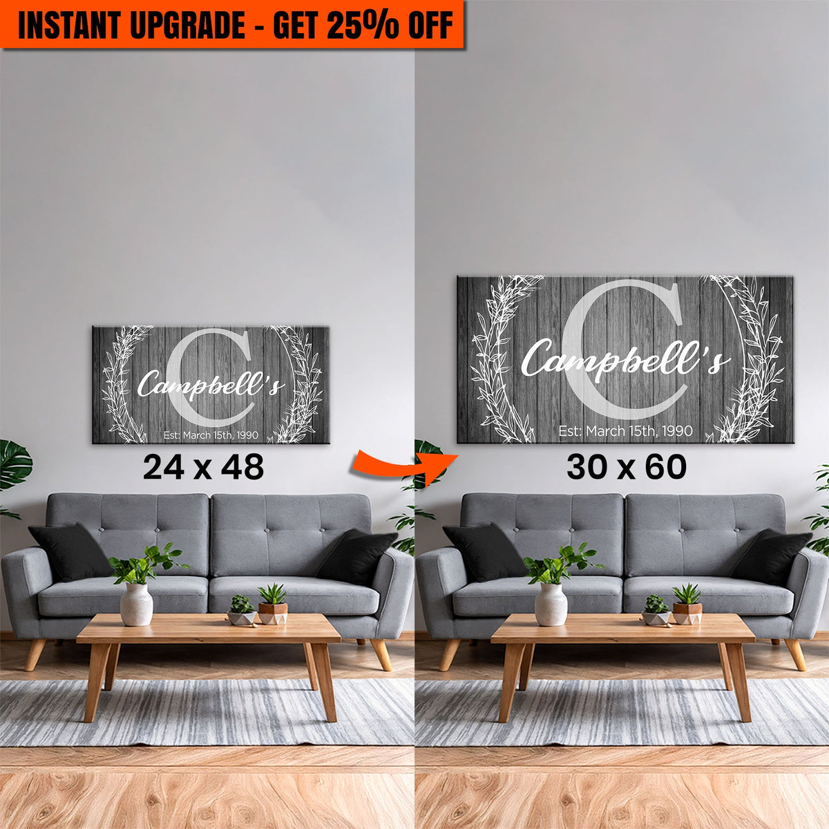 Upgrade Your 48x24 Inches 'Family Monogram' Canvas To 60x30 Inches