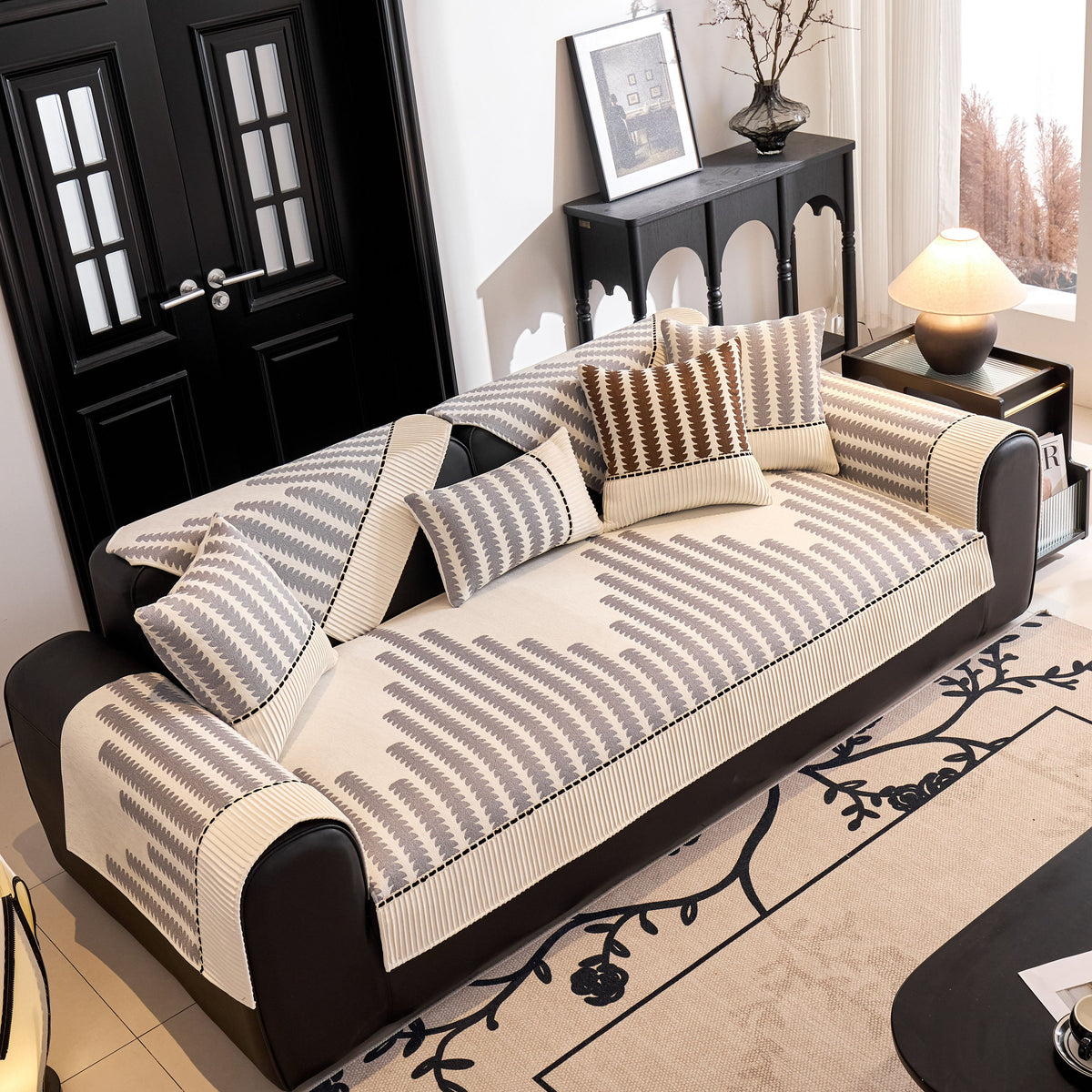 Vertical Stripes Sectional Sofa Cover Slipcover - Non-Slip, Fits L-Shape Couches