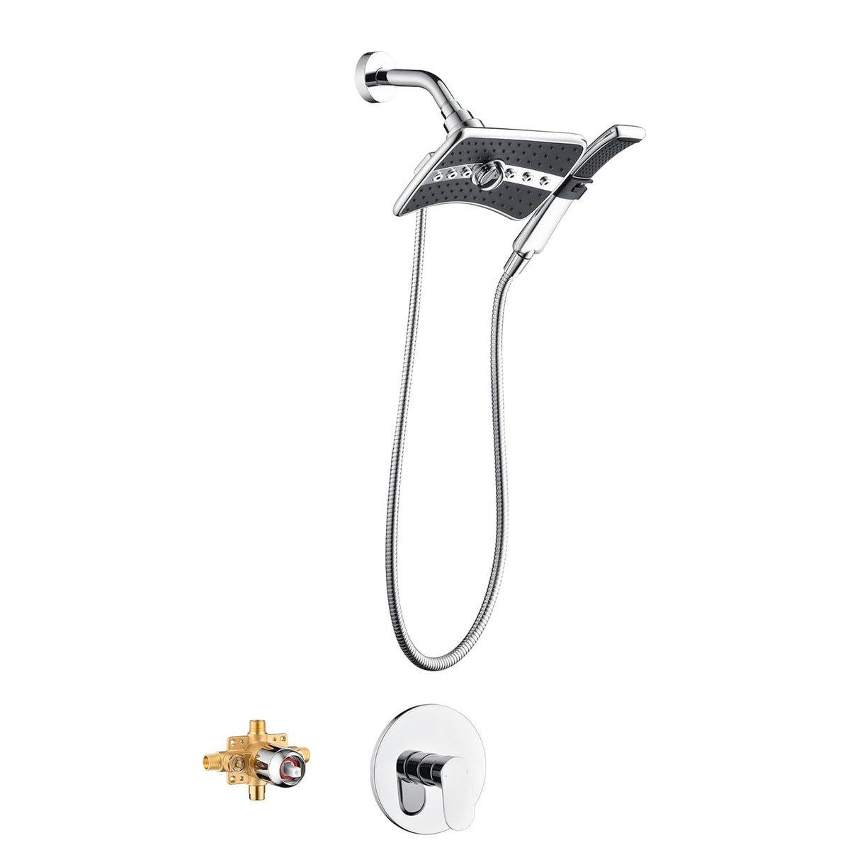 Shower Faucet Set, Rainfall and Hand Shower Head Trim with Hose, Single-Handle Shower Fixture