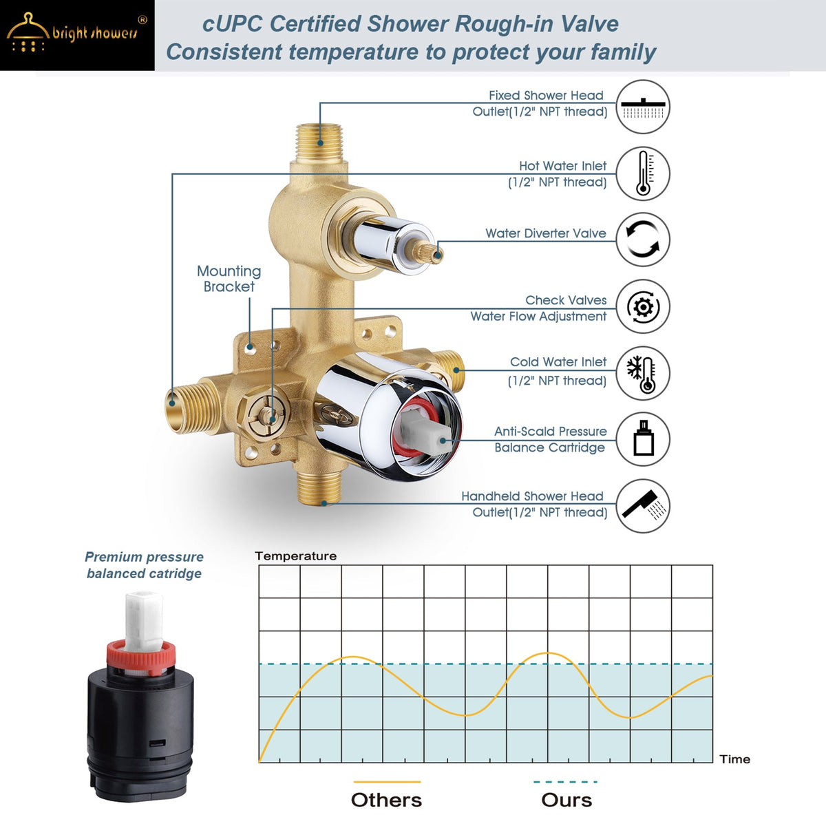 Dual Shower Head With High Rise Arm- Shower System with Valve and Trim Kit