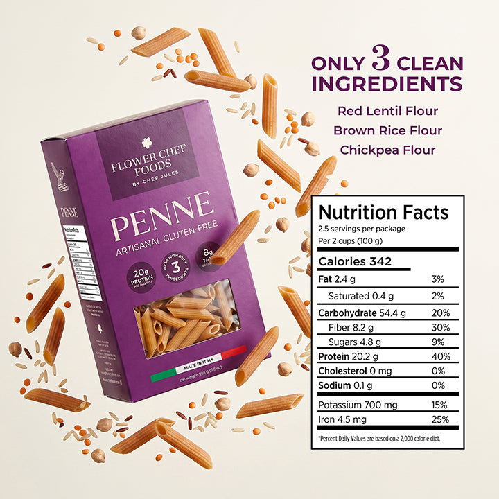Flower Chef Foods Artisanal Gluten Free Pasta – High Protein Penne Pasta - (Pack of 3)