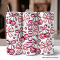Coquette Cherry Bows 3D Inflated Tumbler With Lid and Stainless Steel Straw, Spring Floral Travel Mug Gift