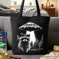 Funny UFO Raccoon Tote Bag, Gift Shopper for Alien Enthusiasts