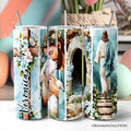 Jesus has Risen 20oz Personalized Tumbler With Lid and Stainless Steel Straw, Easter Blue Brushstrokes Spring Gift Cup
