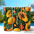 Tropical Papaya, Mango and Citrus 20oz Personalized Tumbler With Lid and Stainless Steel Straw, Exotic Summer Fruit Gift Cup