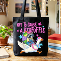 Off To Cause A Kerfuffle Tote Bag, Frog Raccoon Goose Funny Animal Gift Shopper