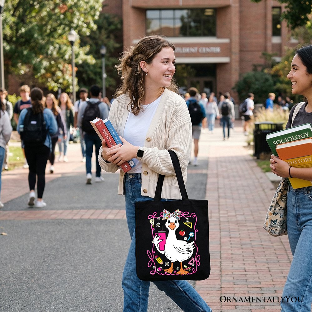 Coquette Teacher Goose Tote Bag, Funny Classroom Gift Shopper for Educators