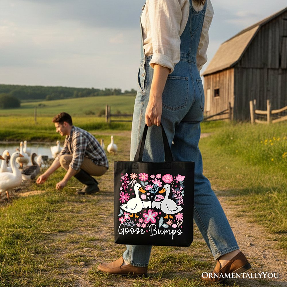 Funny Goose Bumps Floral Canvas Tote Bag, Sarcastic Goose Gift Shopper