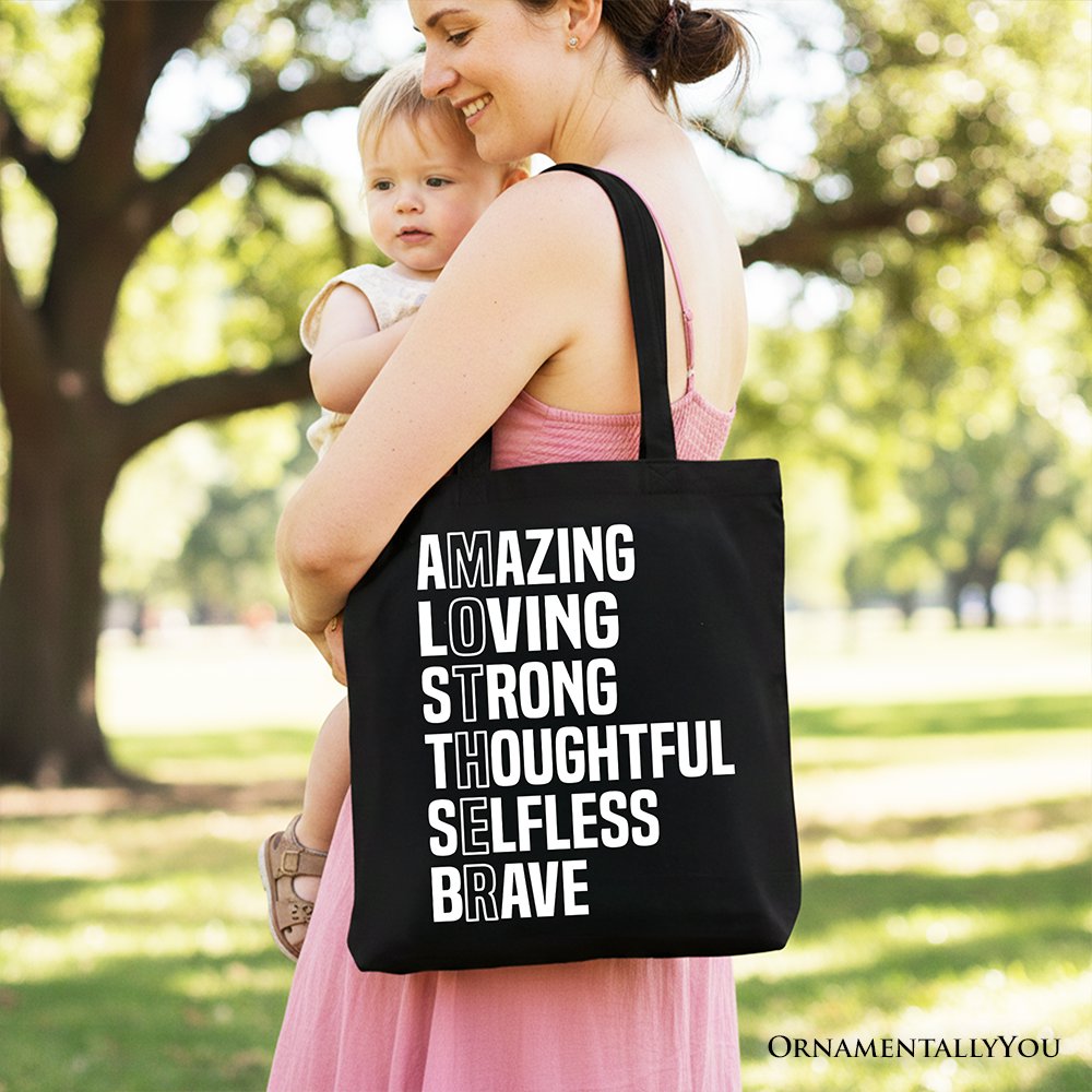 Inspirational Mom Tote Bag, Definition Gift Shopper for Brave and Thoughtful Mothers