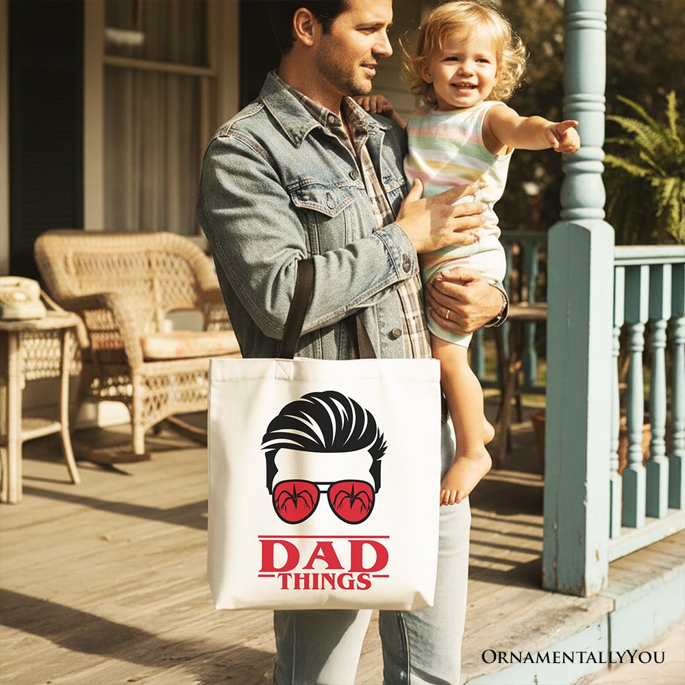 Dad Things Retro Canvas Tote Bag, Red Glasses Family Matching Gift Shopper