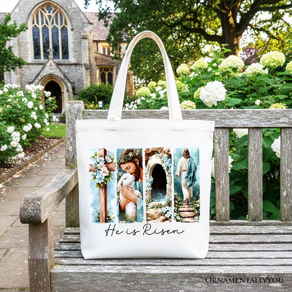 He Is Risen Christian Brushstroke Canvas Tote Bag, Festive Easter Gift Shopper