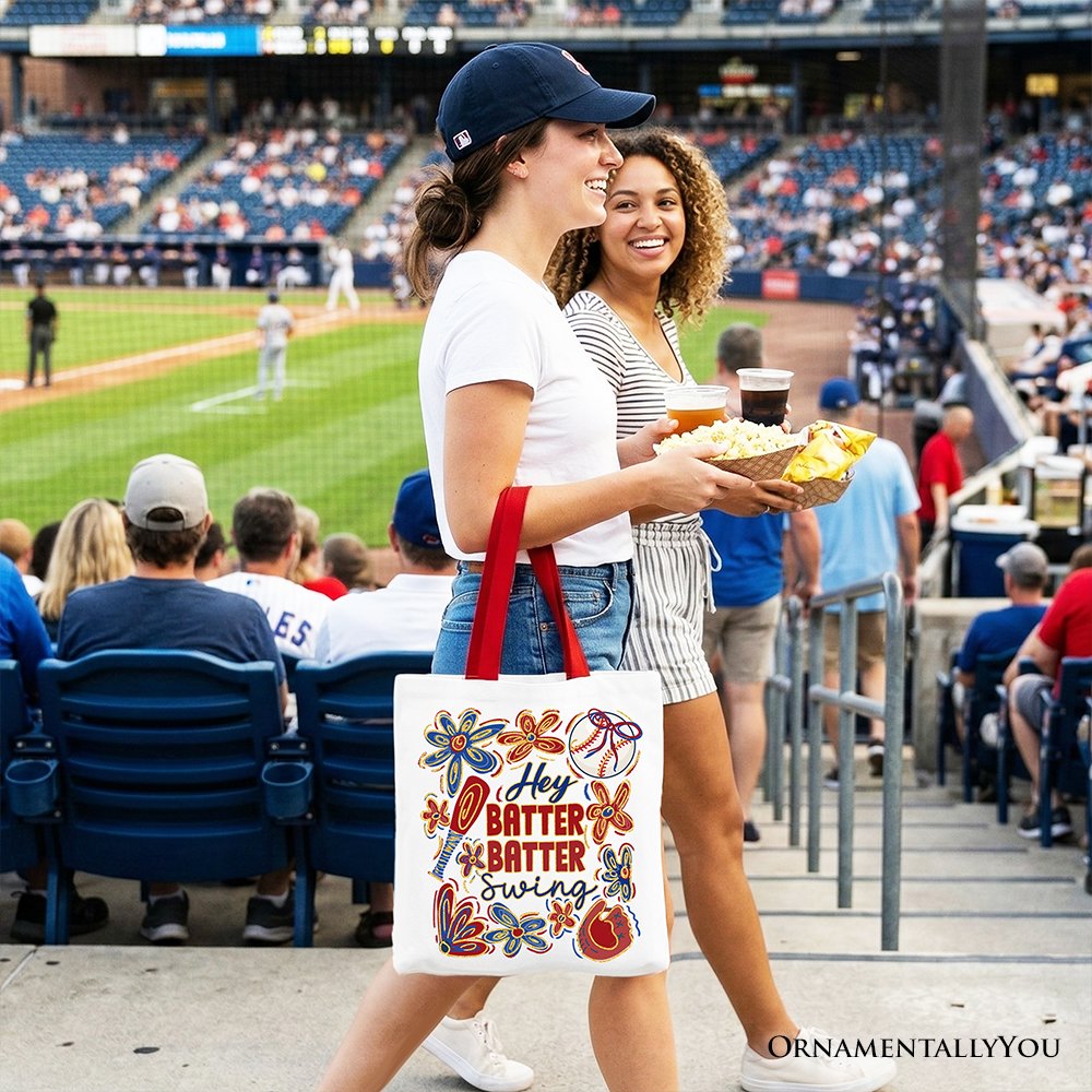 Hey Batter Batter Swing Tote Bag, Retro White and Natural Baseball Gift Shopper
