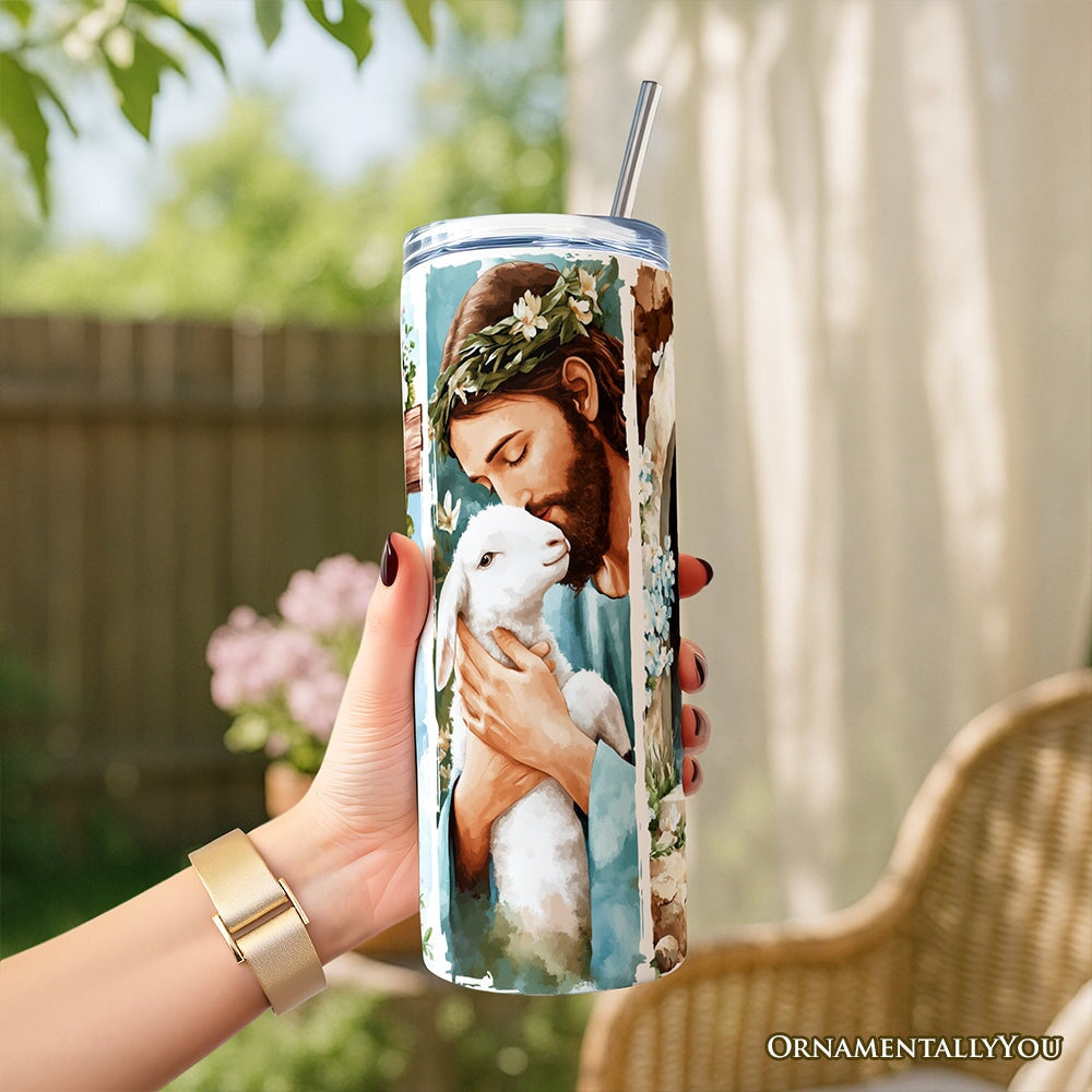 Jesus has Risen 20oz Personalized Tumbler With Lid and Stainless Steel Straw, Easter Blue Brushstrokes Spring Gift Cup