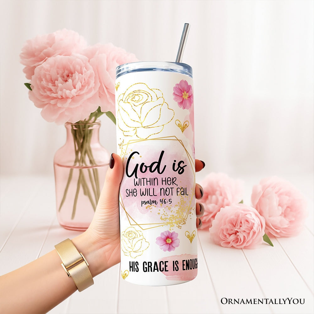 Pink Floral Bible Verses 20oz Personalized Tumbler With Lid and Stainless Steel Straw, Woman Christian Affirmation Gift Cup
