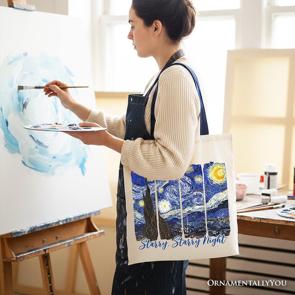Vincent Van Gogh The Starry Night Canvas Tote Bag, Famous Painting Gift Shopper