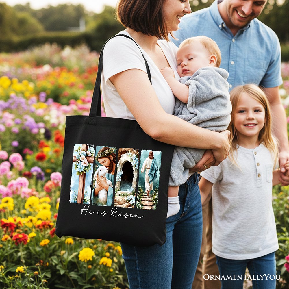 He Is Risen Christian Brushstroke Canvas Tote Bag, Festive Easter Gift Shopper