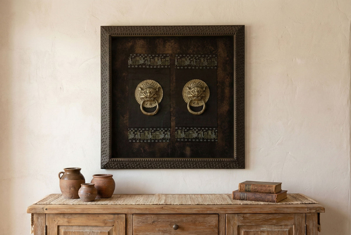 Framed Antique Lion Head Door Pulls