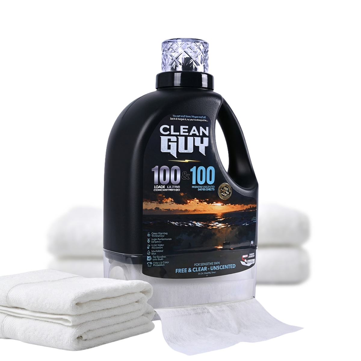 Heavy Duty Premium Laundry Detergent + Built-In Dryer Sheets (100 Loads) - FREE & CLEAR