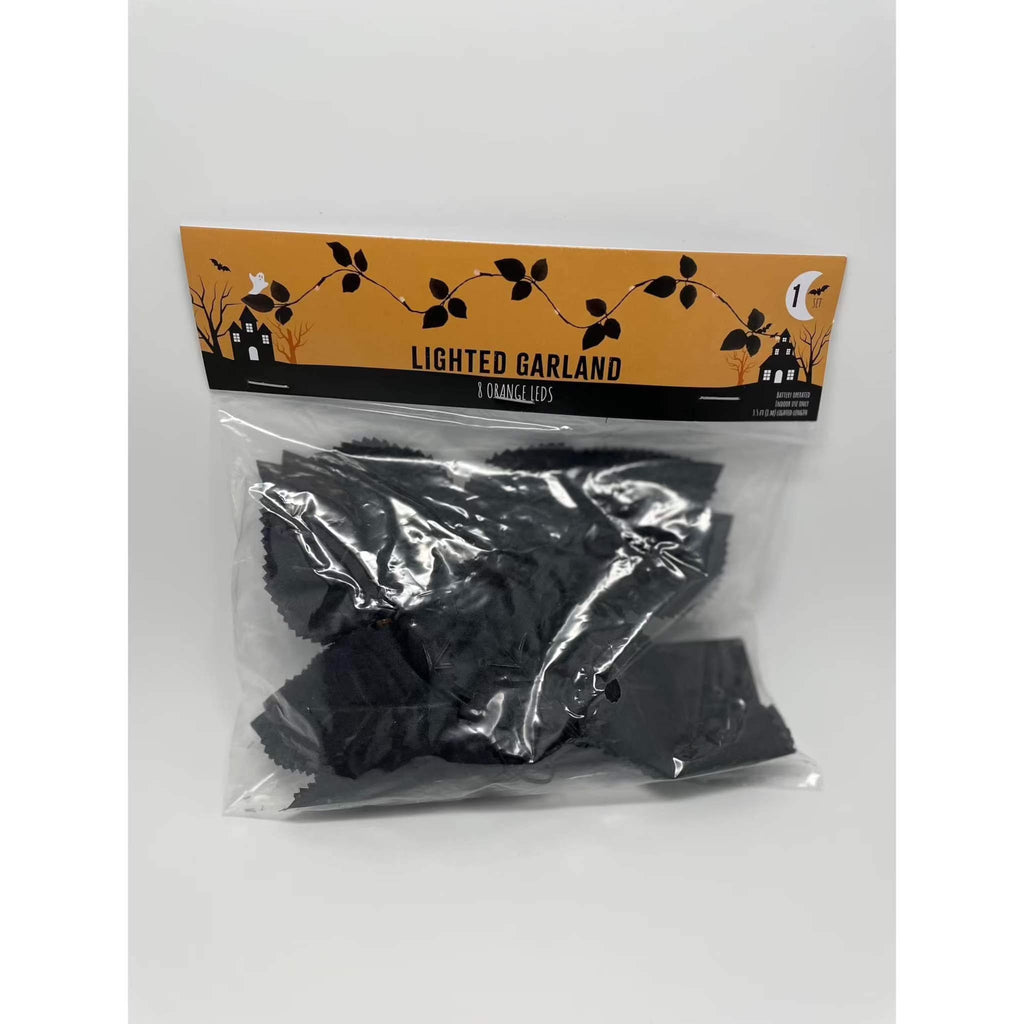 Seasonal Specialties Black Leaf Led Garland Lights Halloween Orange Lights.