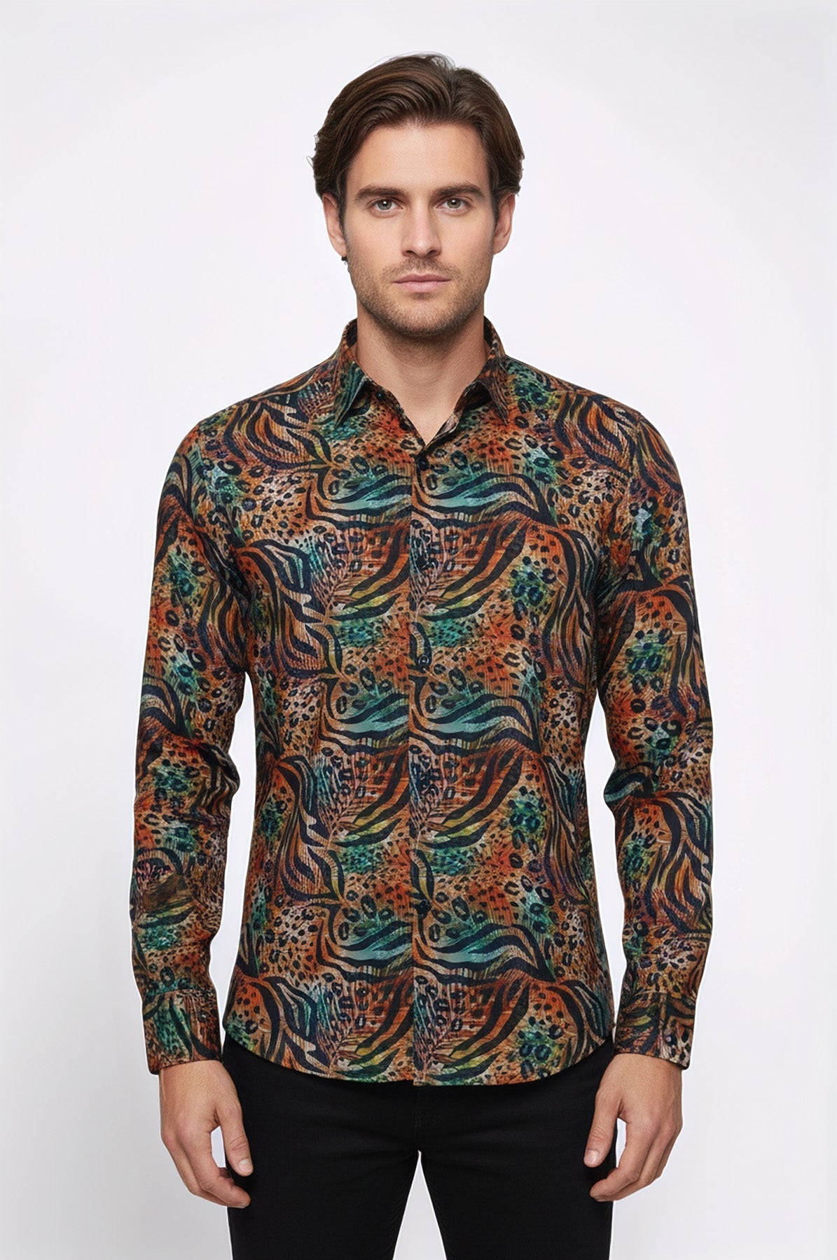 Animal Patterned Long Sleeves Multicolor Men Shirt - Wessi