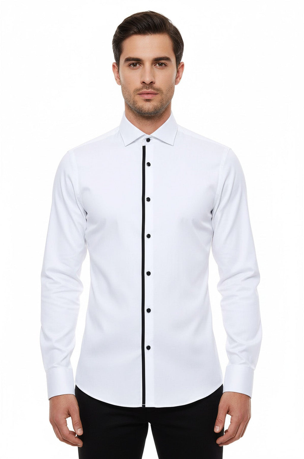 Black Buttoned Long Sleeves White Men Tuxedo Shirt - Wessi