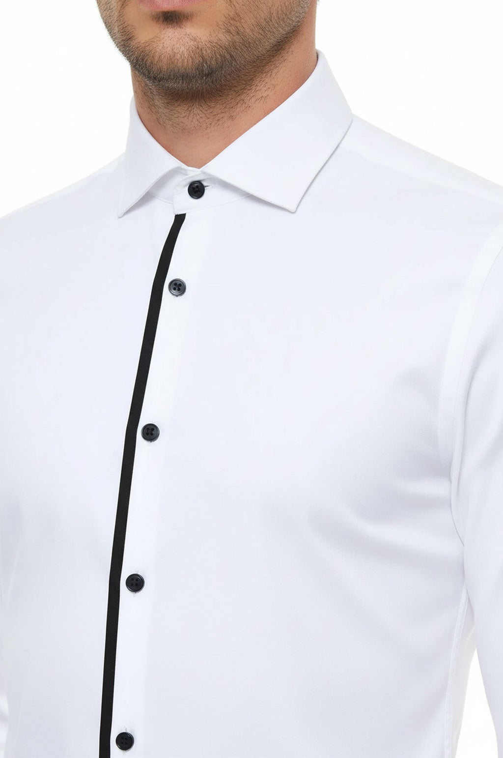 Black Buttoned Long Sleeves White Men Tuxedo Shirt - Wessi